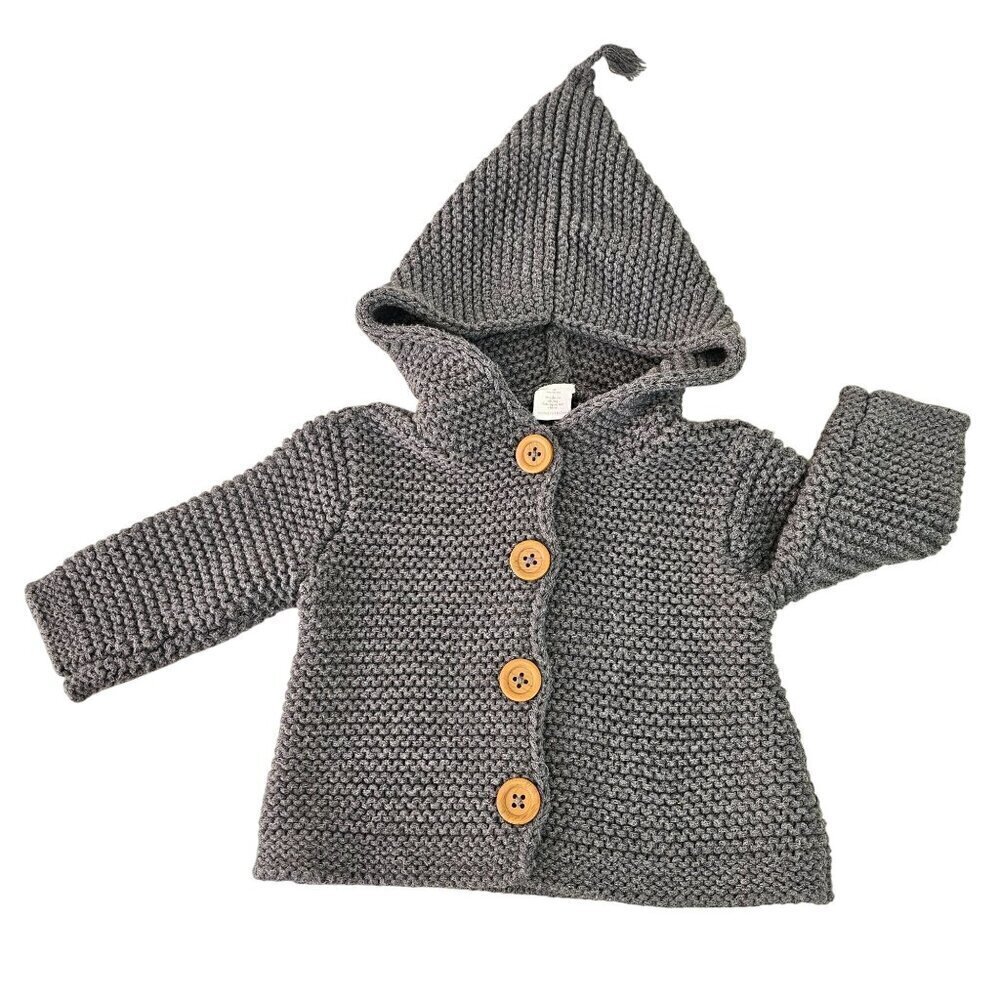 Nordstrom Baby Girl Knit Hooded Cardigan Size 3 Mo Gray Cotton Long Sleeve